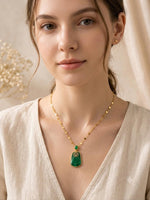 Load image into Gallery viewer, Emerald Fortune Pendant Necklace - Green &amp; Gold

