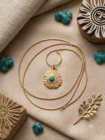 Load image into Gallery viewer, Turquoise Bloom Pendant Necklace - Antique Gold &amp; Turquoise Blue
