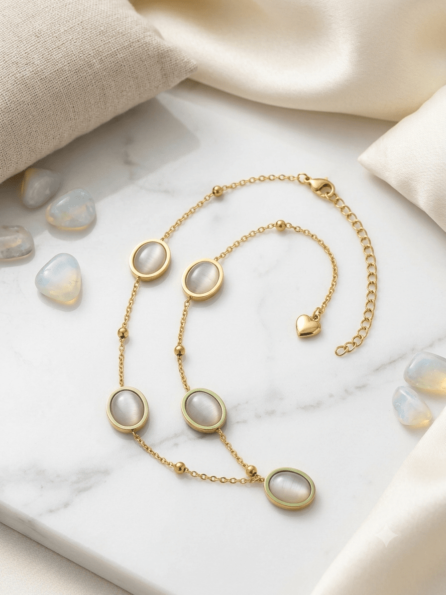 Moonstone cascade necklace   ivory & gold