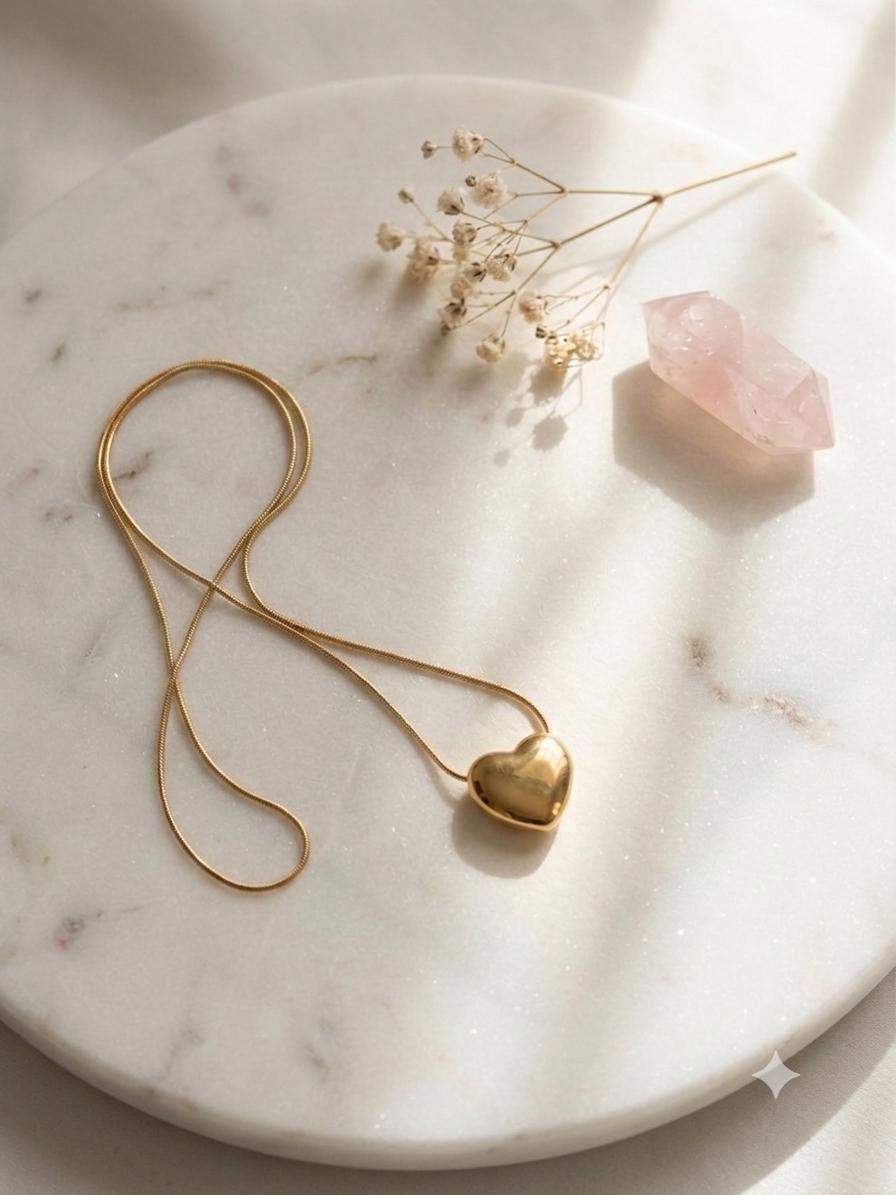 Golden heart charm necklace   gold