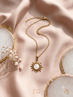 Load image into Gallery viewer, Celestial Sun Pendant Necklace - White &amp; Gold
