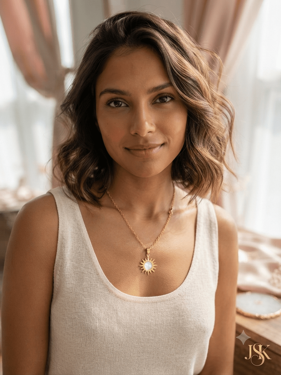Celestial Sun Pendant Necklace - White & Gold