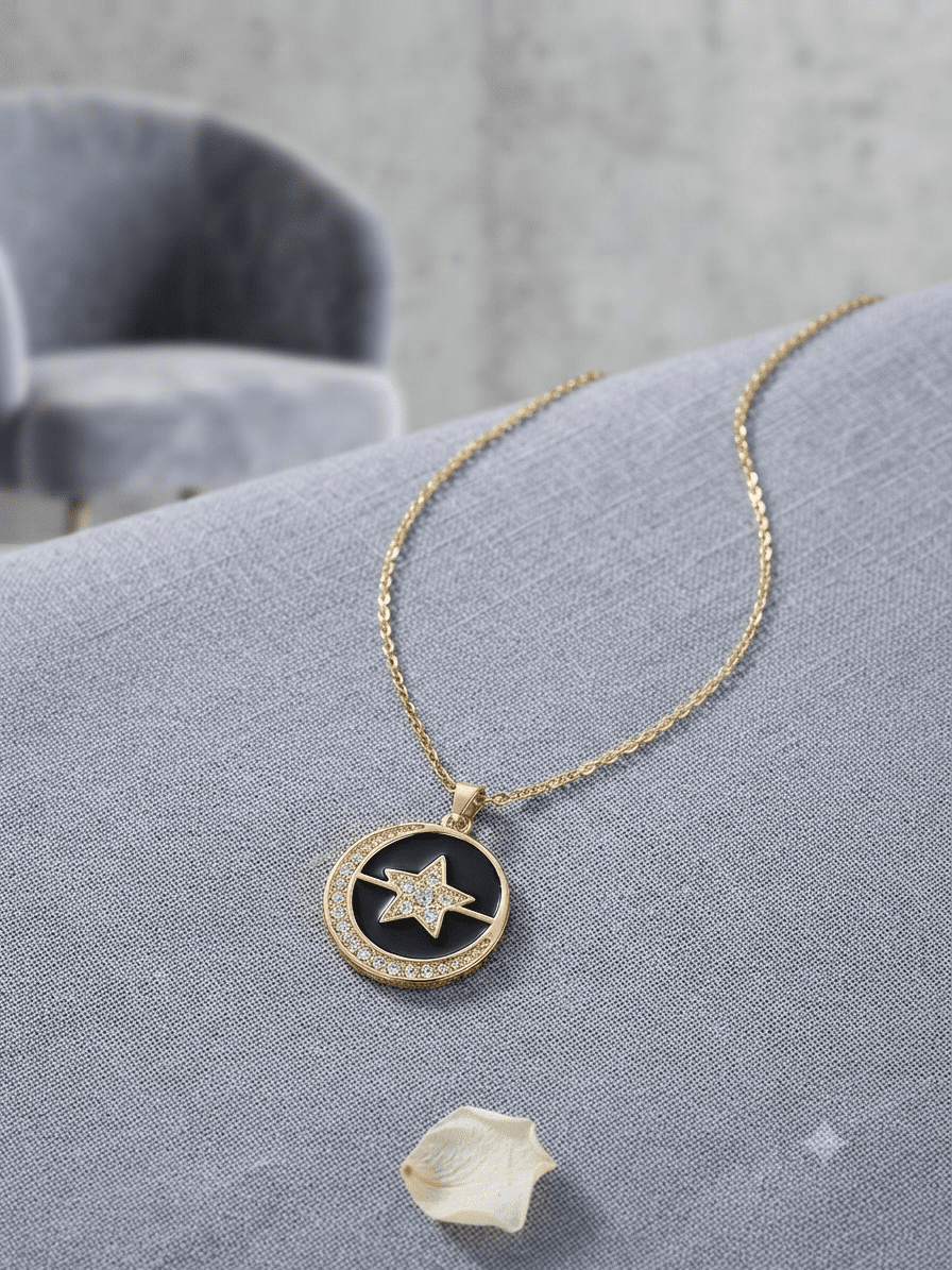 Celestial star charm necklace   black & gold
