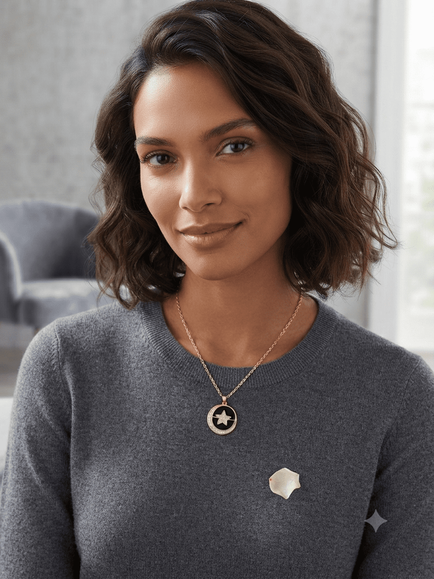 Celestial star charm necklace   black & gold