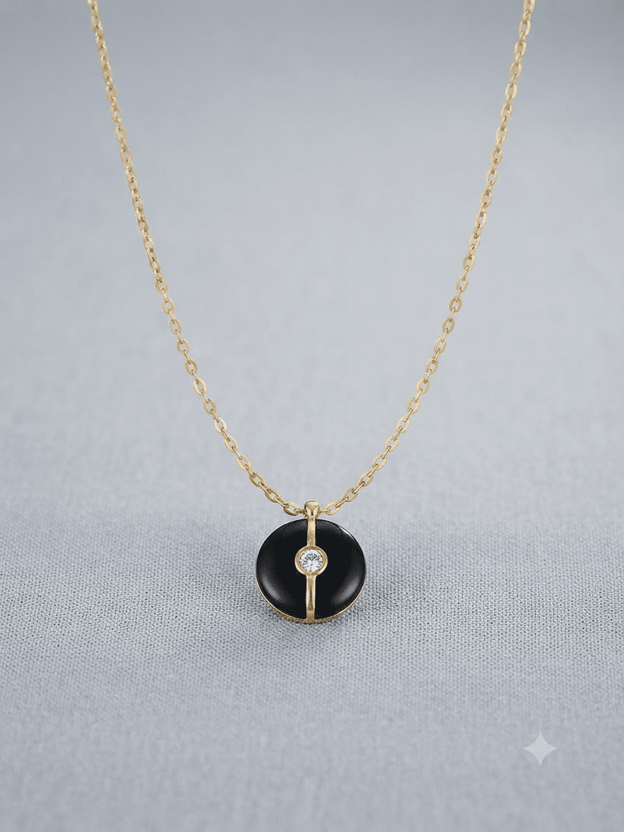 Midnight eclipse pendant necklace   black & gold