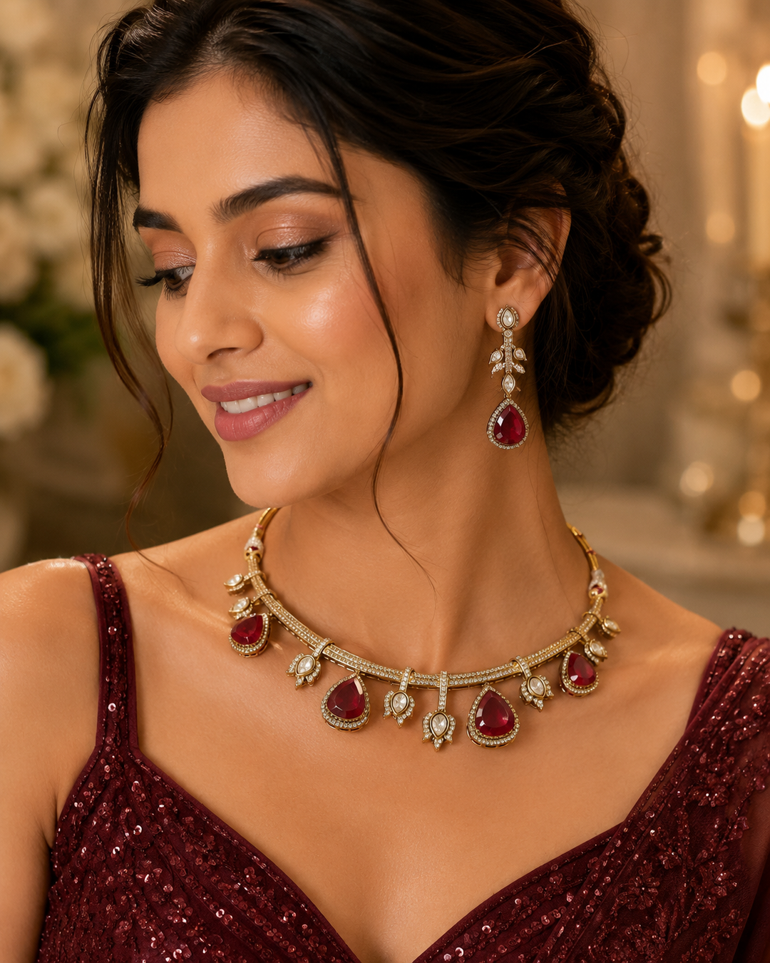 Royal Ruby Kundan Choker Set