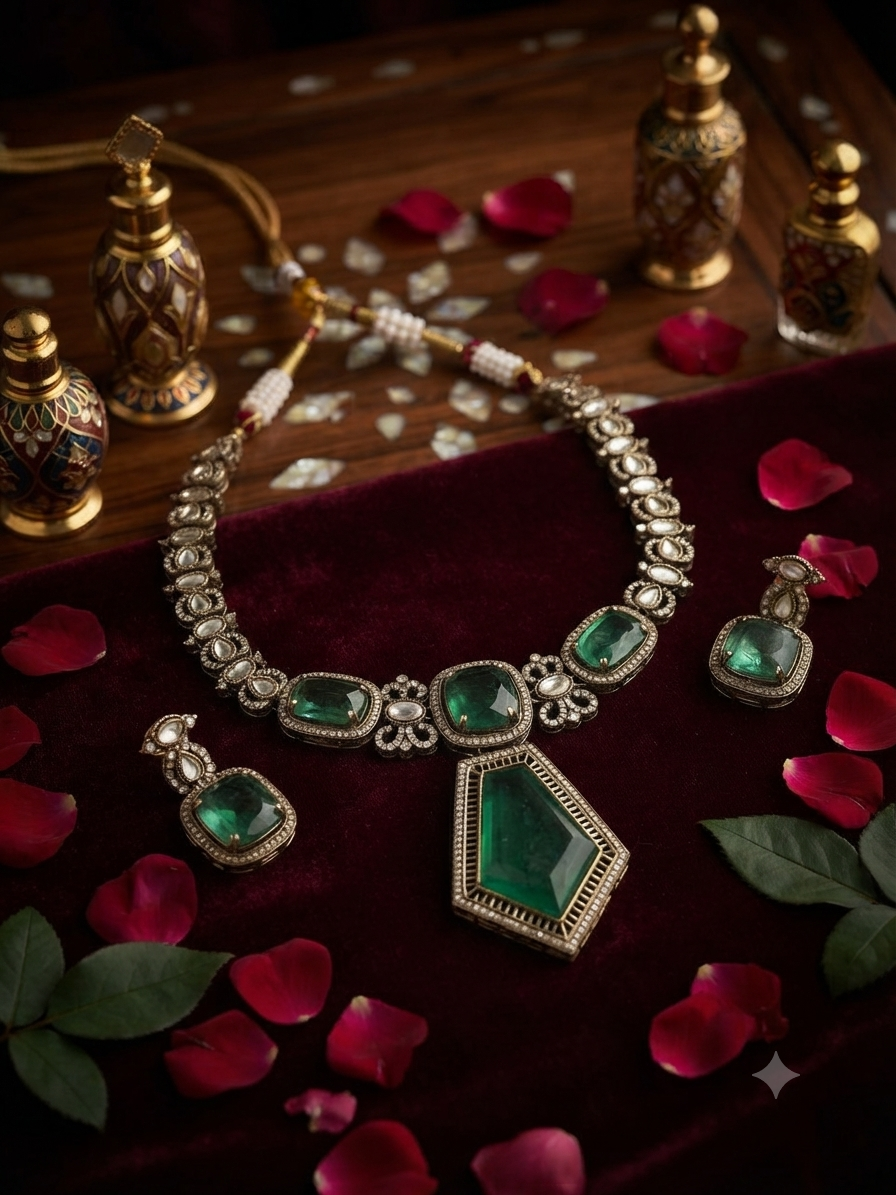Royal Emerald Kundan Choker Set