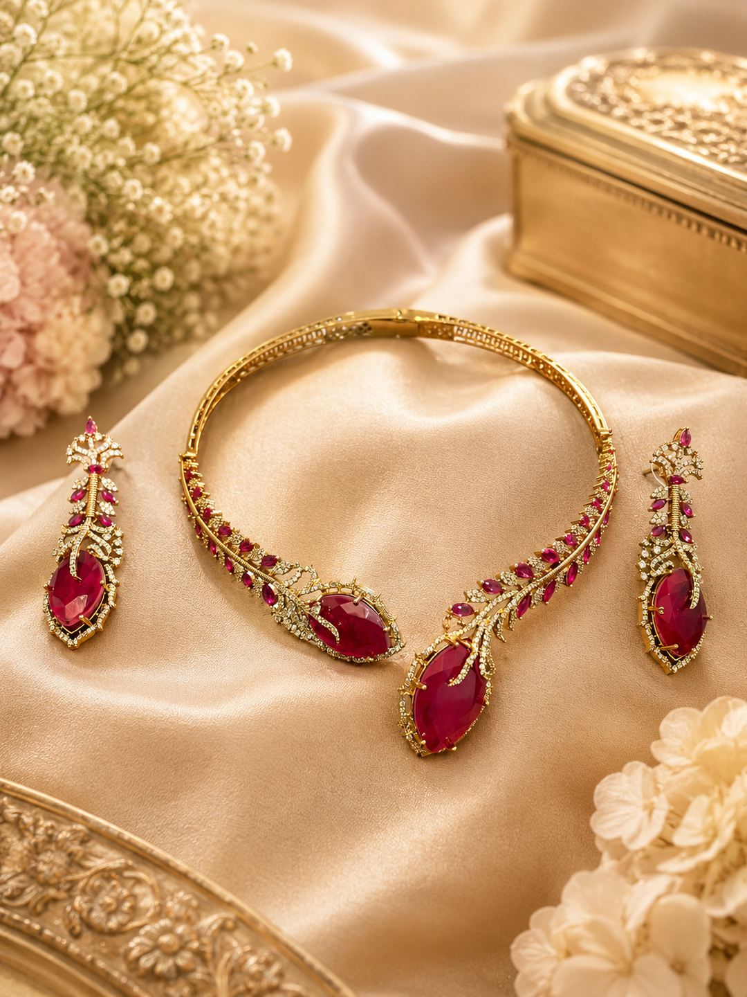 Ruby CZ Collar Choker Set