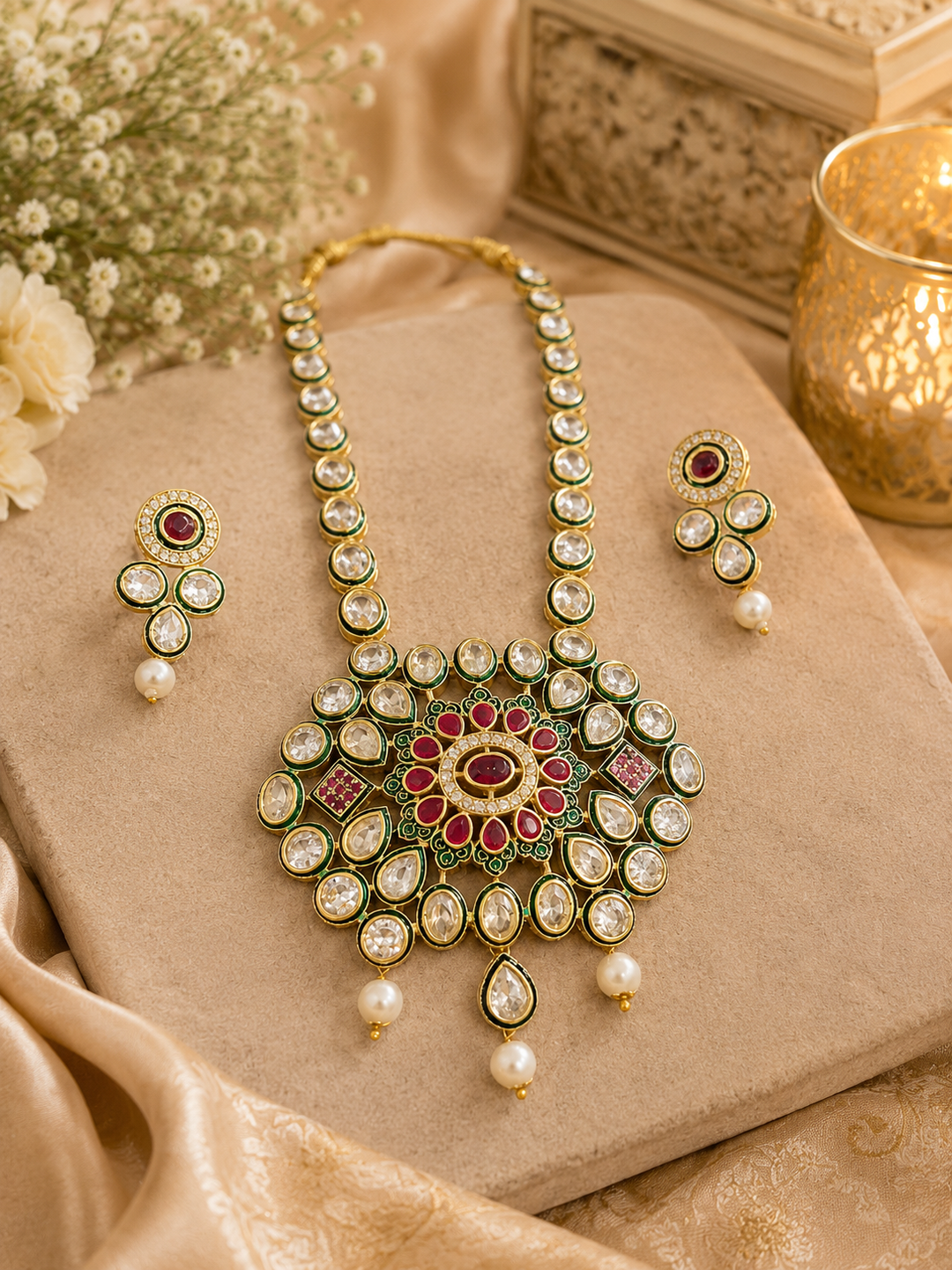 Meenakari Kundan Pendant Choker Set