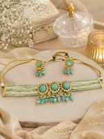 Load image into Gallery viewer, Mint Green Kundan Beaded Choker Set
