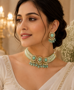 Load image into Gallery viewer, Mint Green Kundan Beaded Choker Set
