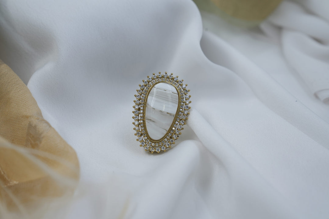 White Marble Halo Ring | Jewel Birds