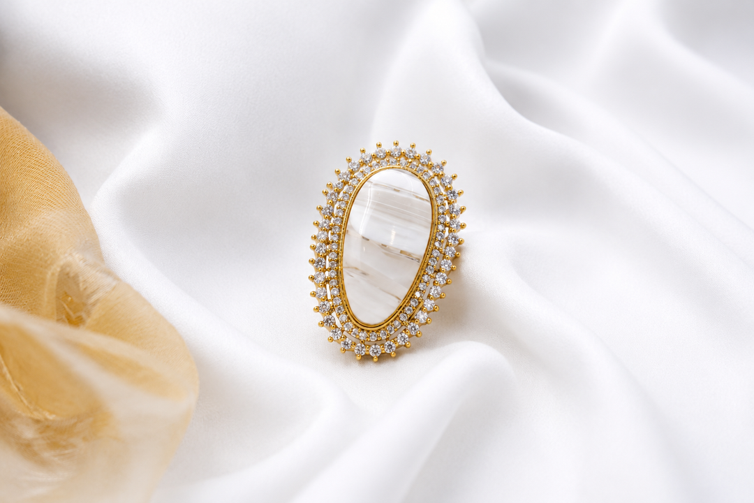 White Marble Halo Ring | Jewel Birds