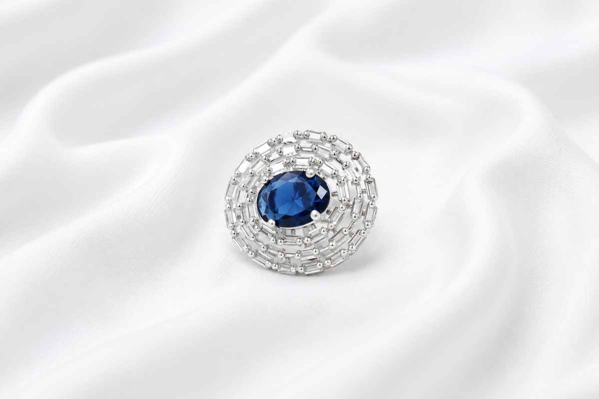 Midnight sapphire statement ring   silver rings