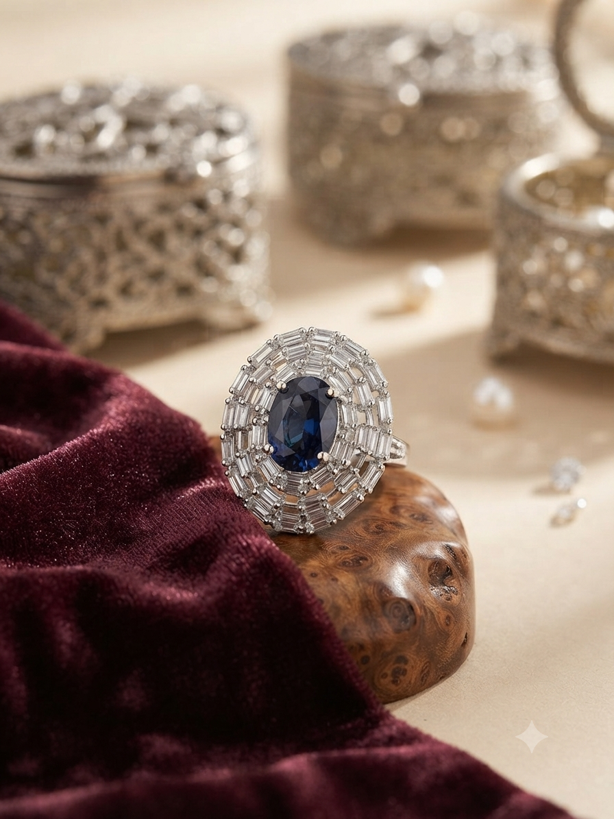 Midnight sapphire statement ring