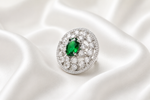 Load image into Gallery viewer, Emerald Blossom Statement Ring - Green &amp; Silver Rings
