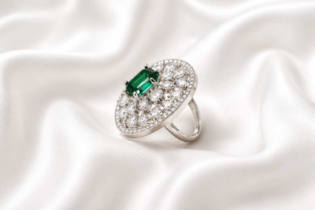Emerald Blossom Statement Ring