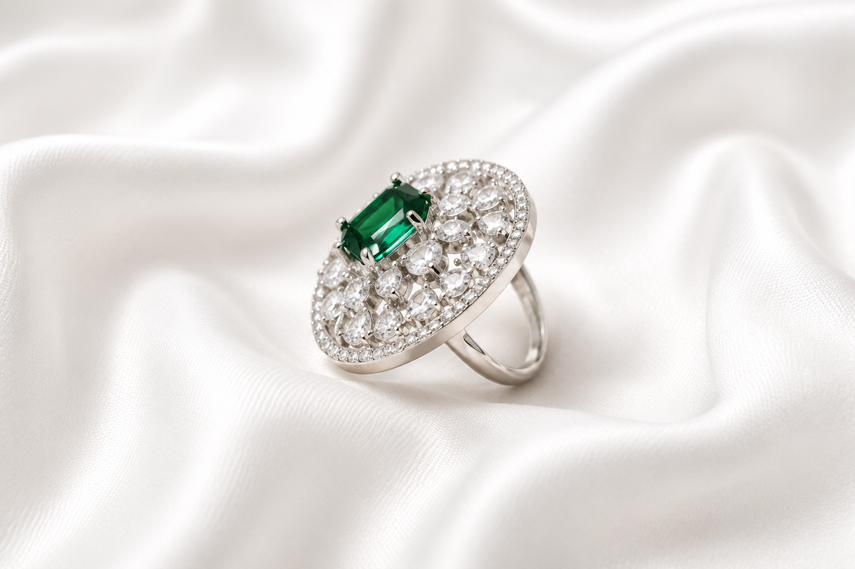 Emerald blossom statement ring