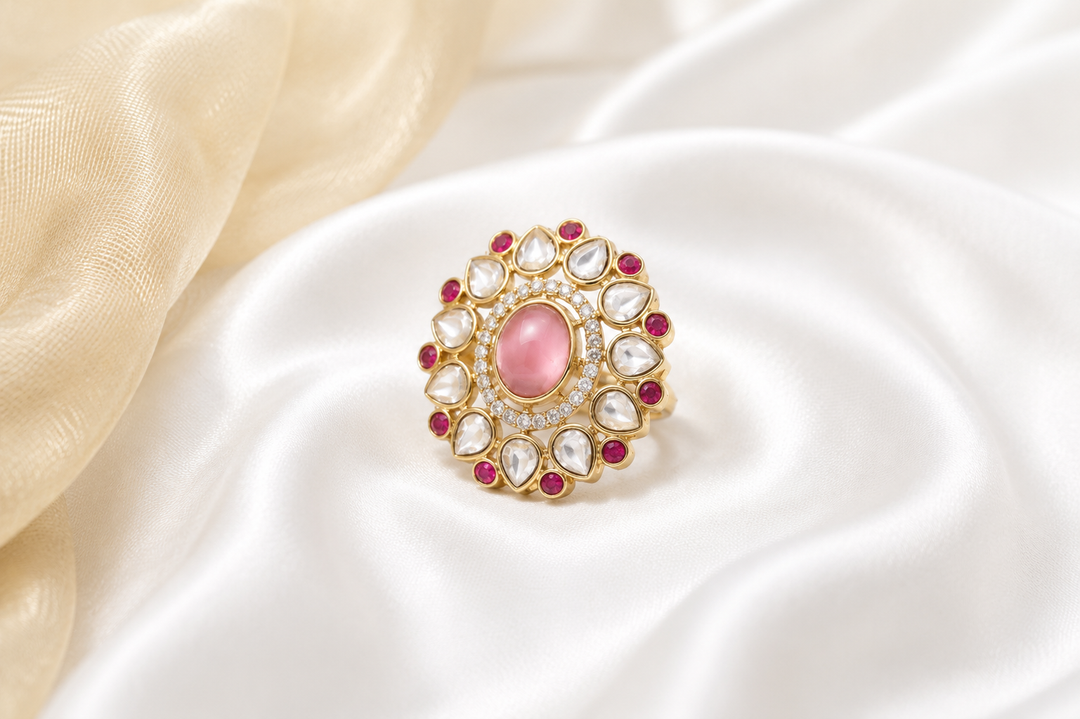 Ruby Kundan Bloom Ring - Red Rings