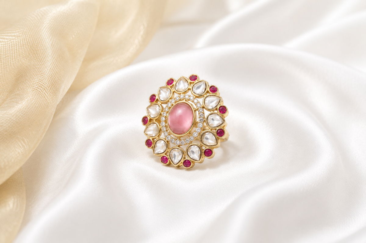 Ruby kundan bloom ring   red rings