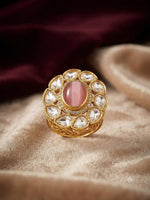 Load image into Gallery viewer, Rose Quartz Kundan Bloom Ring
