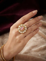 Load image into Gallery viewer, Rose Quartz Kundan Bloom Ring
