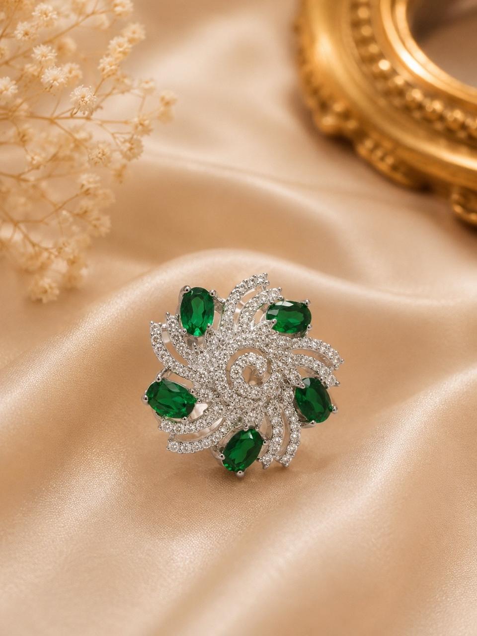 Green Blossom Statement Ring
