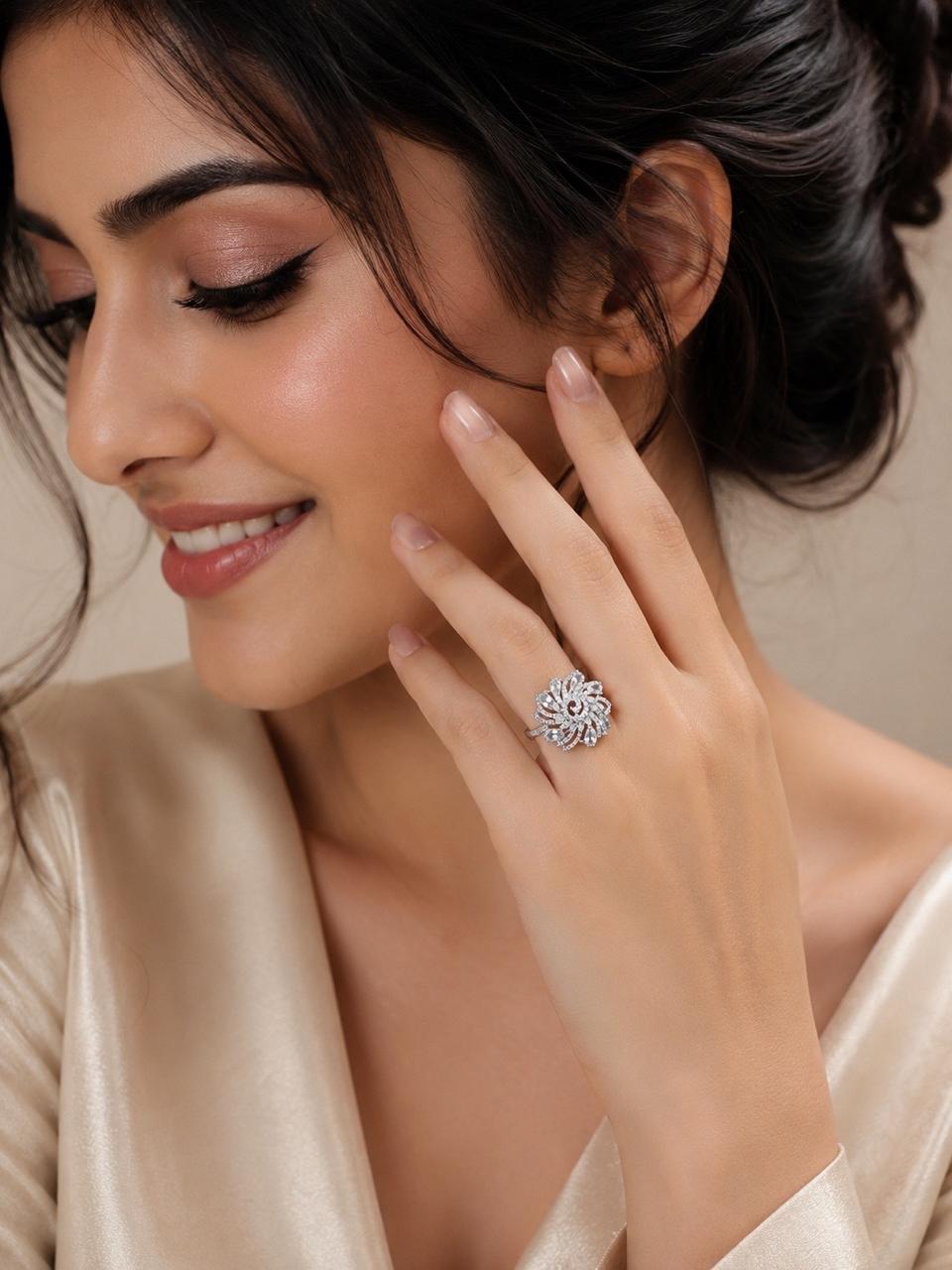 Crystal swirl bloom ring